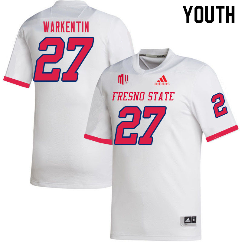 Youth #27 Ryan Warkentin Fresno State Bulldogs College Football Jerseys Sale-White - Click Image to Close